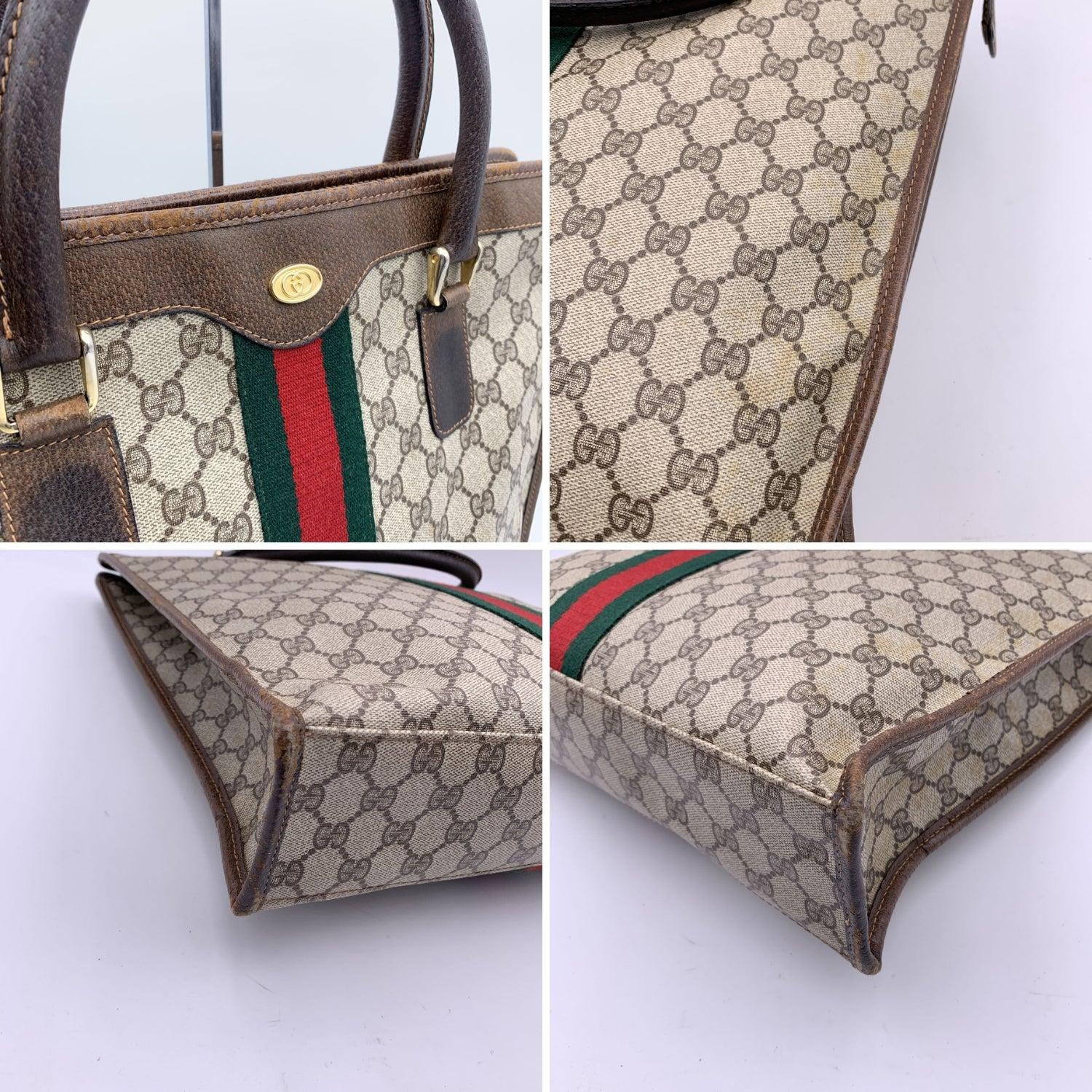 Gucci Vintage Brown Monogram Shopping Bag Tote with Stripes 3