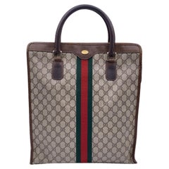 Gucci Vintage Brown Monogramm Einkaufstasche Tote mit Streifen