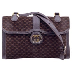 Gucci Vintage Brown Monogram Suede and Leather Flat Shoulder Bag