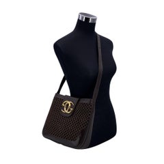 Gucci Vintage Brown Monogram Suede and Leather Shoulder Bag
