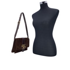 Gucci Vintage Brown Monogram Suede and Leather Shoulder Bag