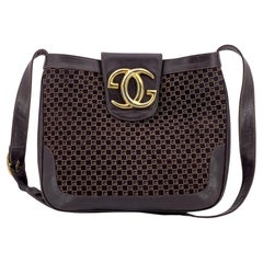 Gucci Vintage Brown Monogram Suede and Leather Shoulder Bag