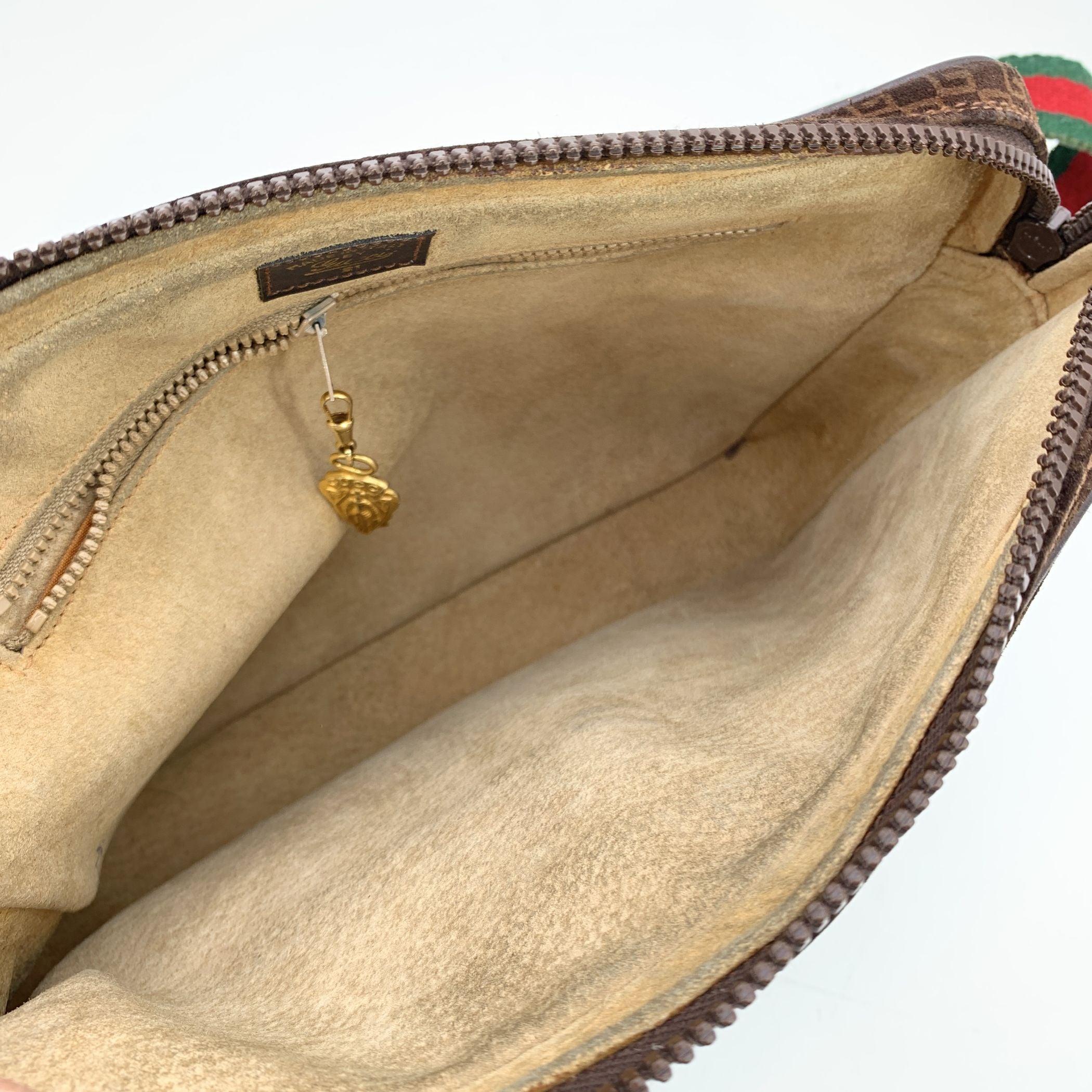 Gucci Vintage Brown Monogram Suede Web Shoulder Bag für Damen oder Herren im Angebot