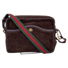 Gucci Vintage Brown Monogram Suede Web Shoulder Bag