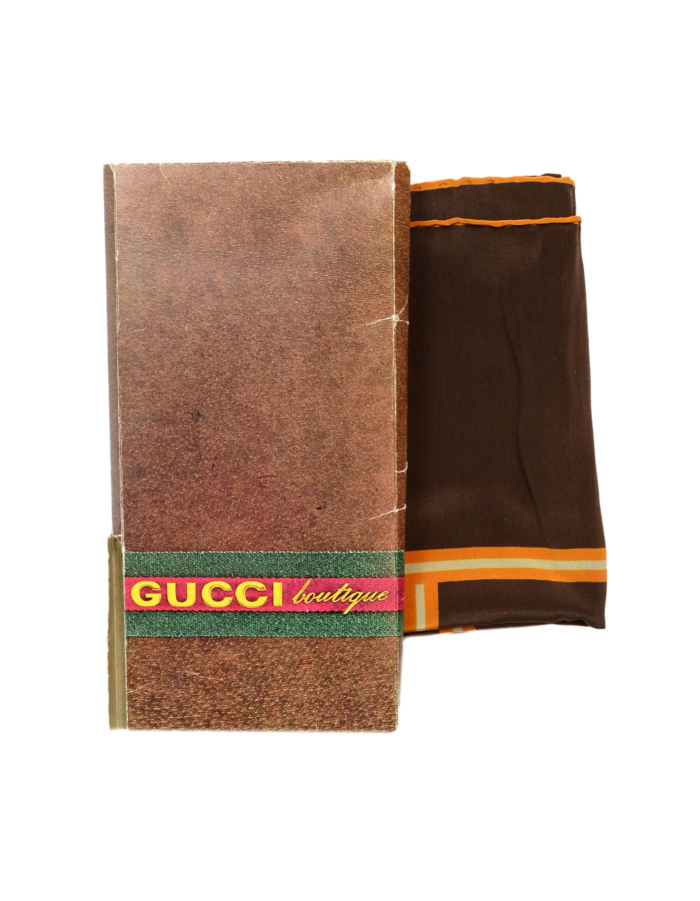 Women's Gucci Vintage Brown/Orange Silk Long Scarf W/ Sleeve