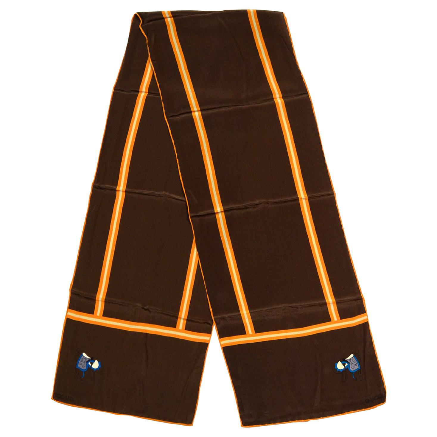 Gucci Vintage Brown/Orange Silk Long Scarf W/ Sleeve