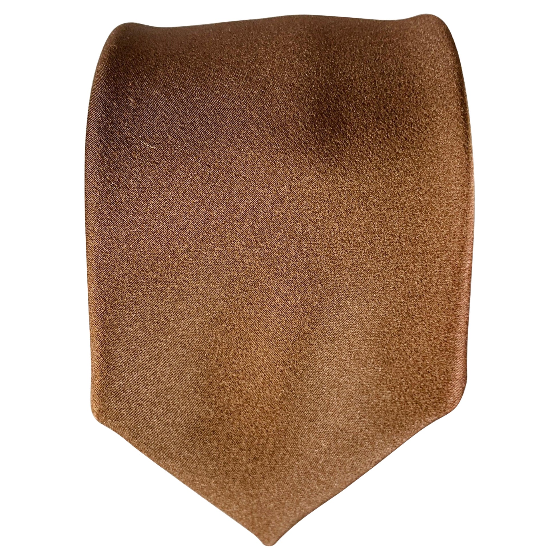 GUCCI Vintage Brown Satin Silk Skinny Tie For Sale