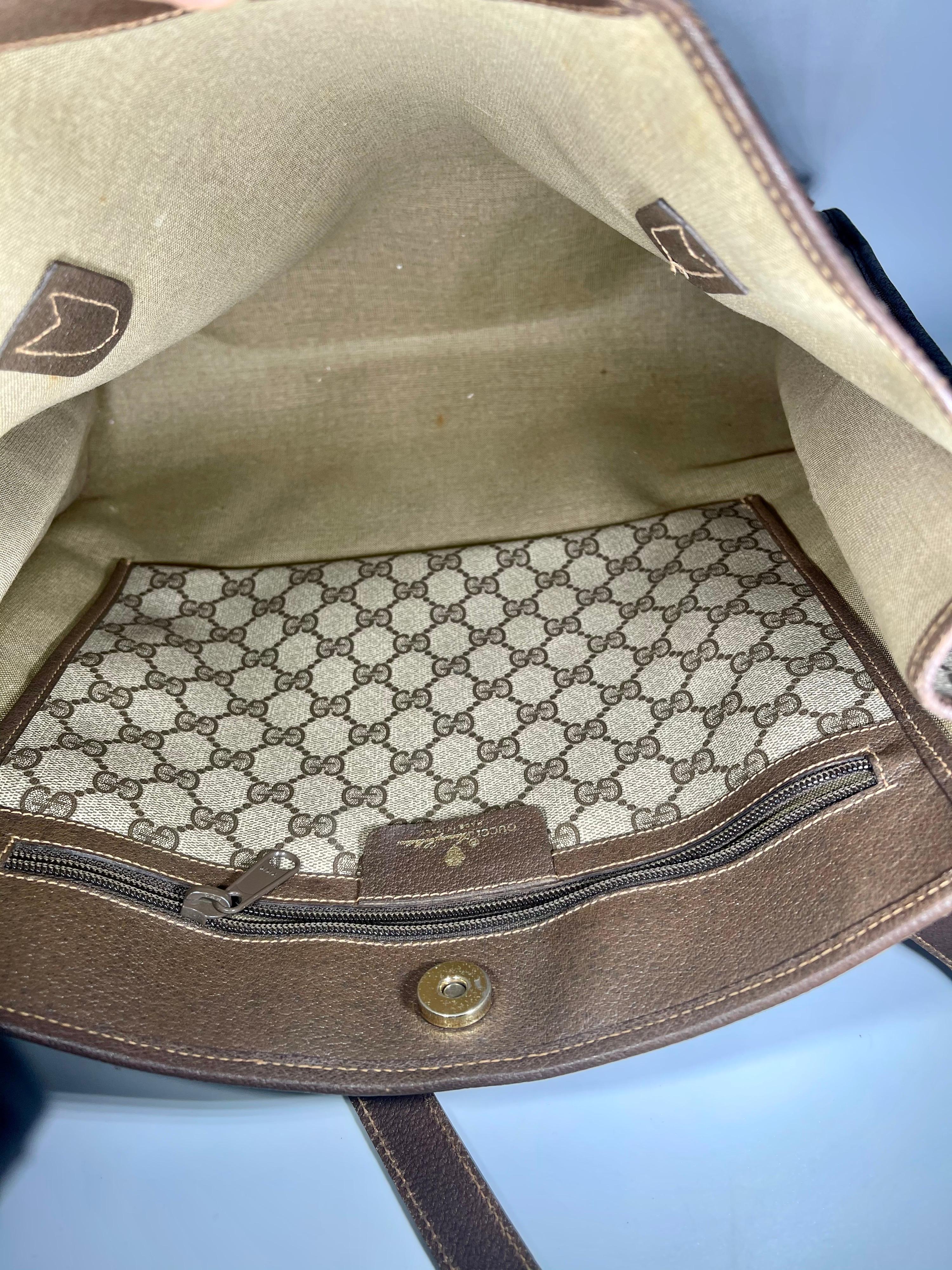 Gucci  Vintage Brown Shopper Supreme GG Monogram Canvas Large Tote Shoulder Bag 3