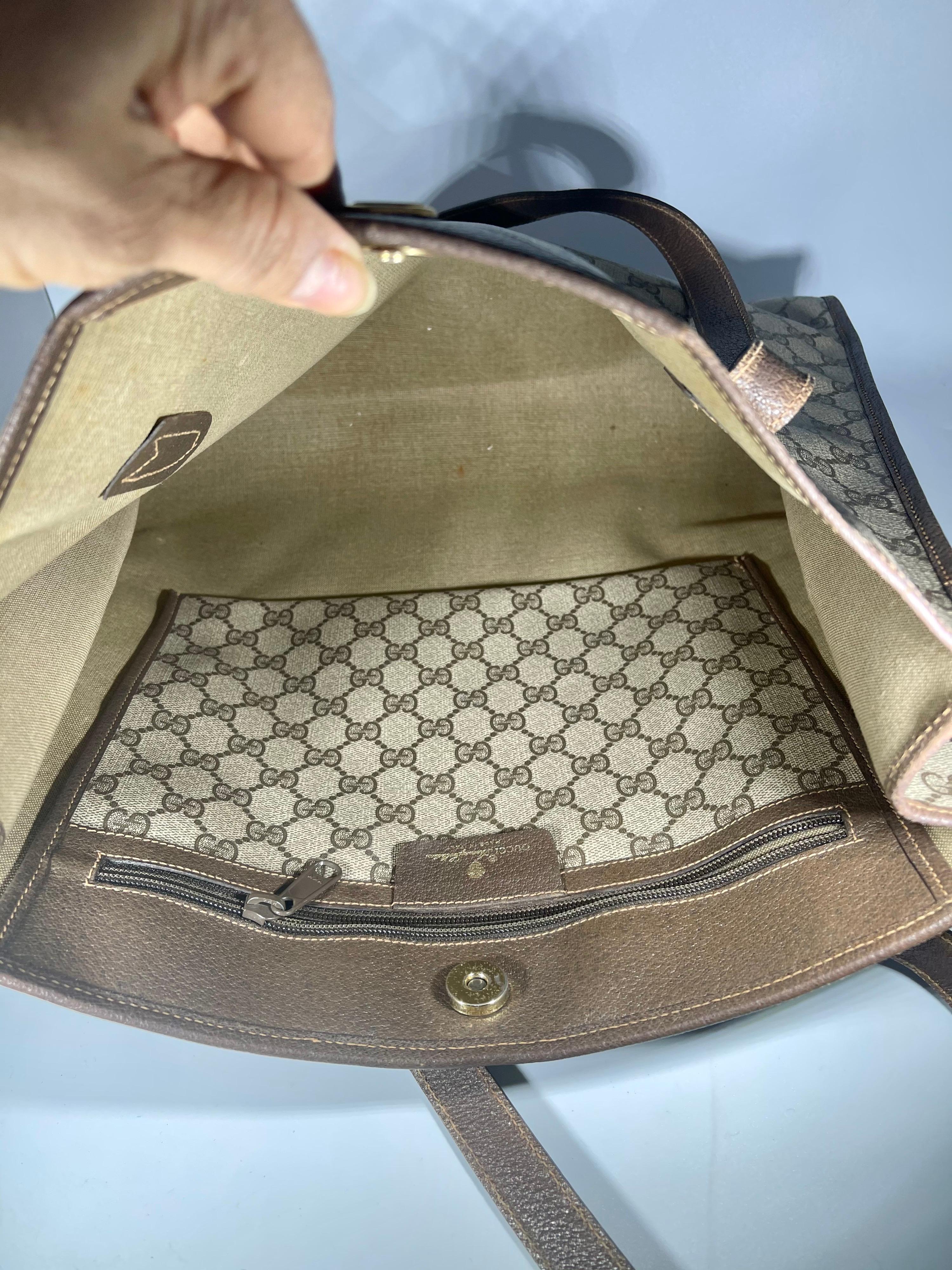 Gucci  Vintage Brown Shopper Supreme GG Monogram Canvas Large Tote Shoulder Bag 5