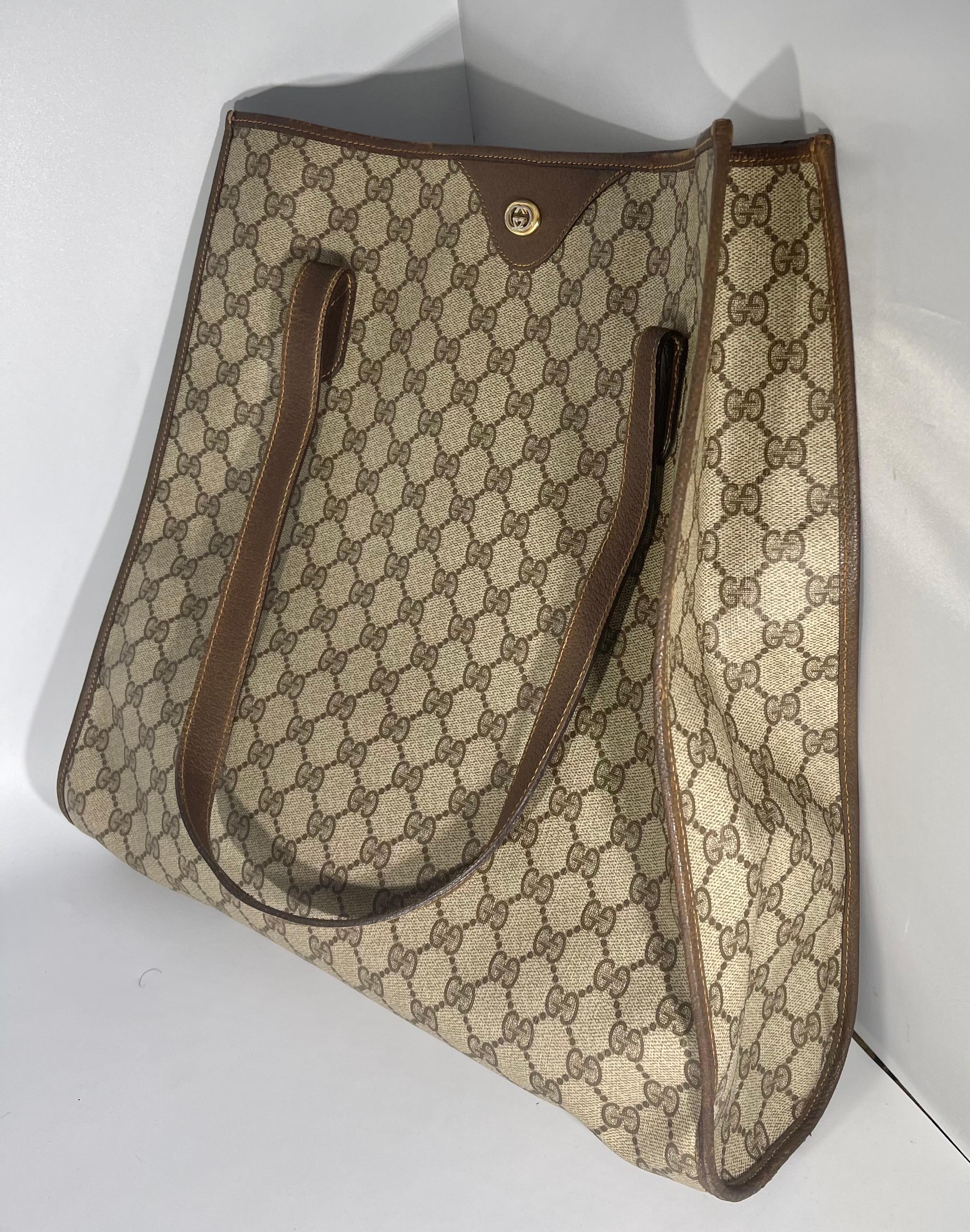 Gucci  Vintage Brown Shopper Supreme GG Monogram Canvas Large Tote Shoulder Bag  7