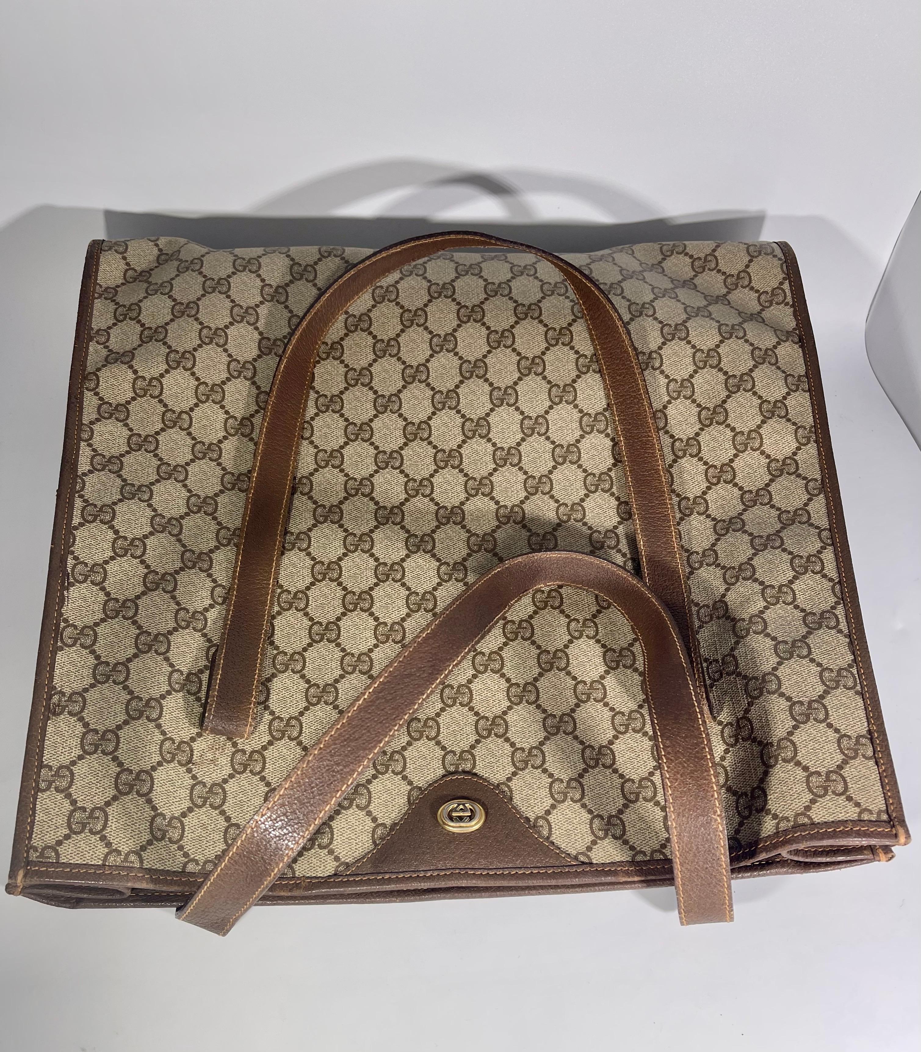Women's Gucci  Vintage Brown Shopper Supreme GG Monogram Canvas Large Tote Shoulder Bag 