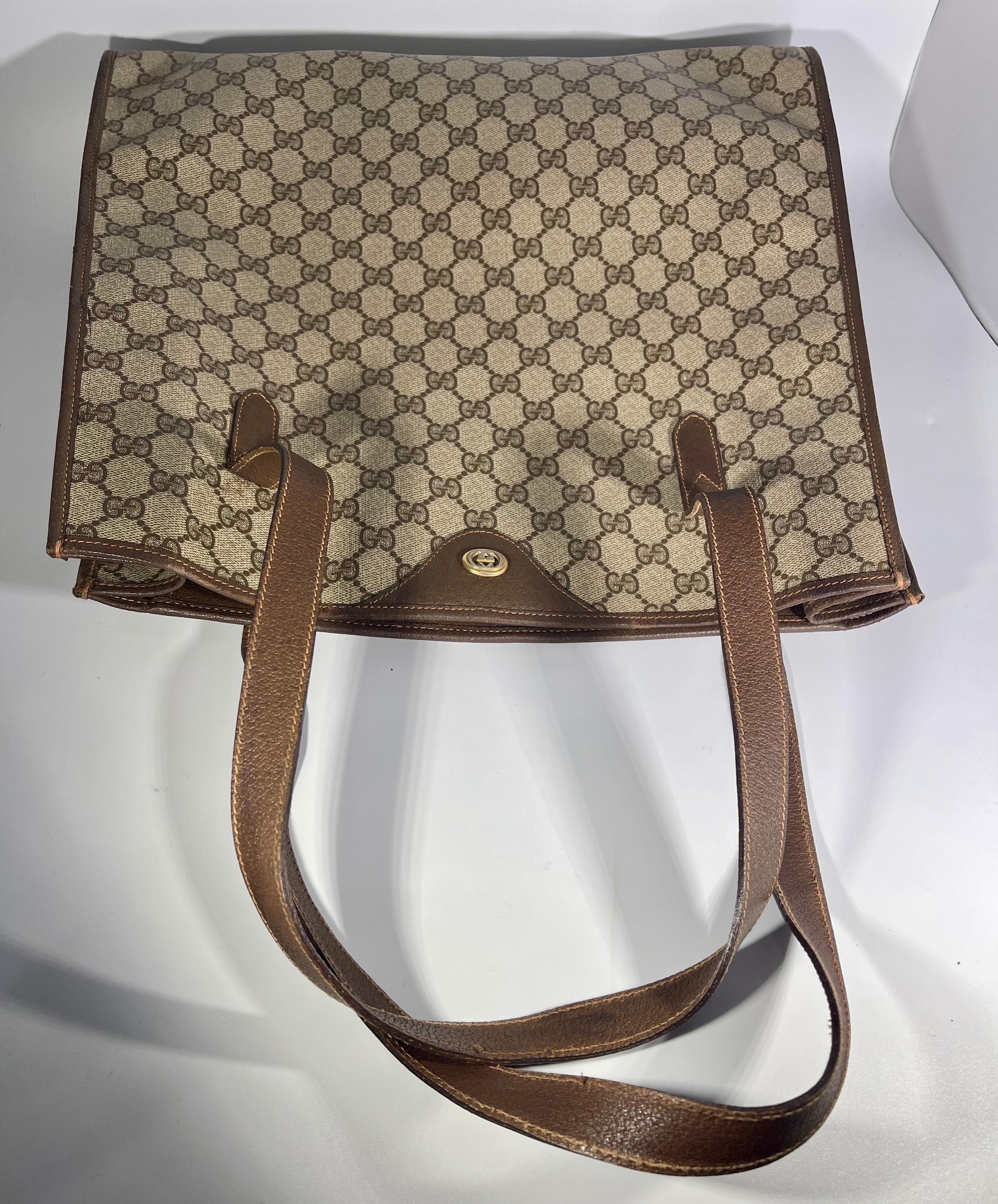 Gucci  Vintage Brown Shopper Supreme GG Monogram Canvas Large Tote Shoulder Bag  1