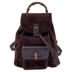 Gucci Vintage Brown Suede and Leather Bamboo Small Backpack Bag