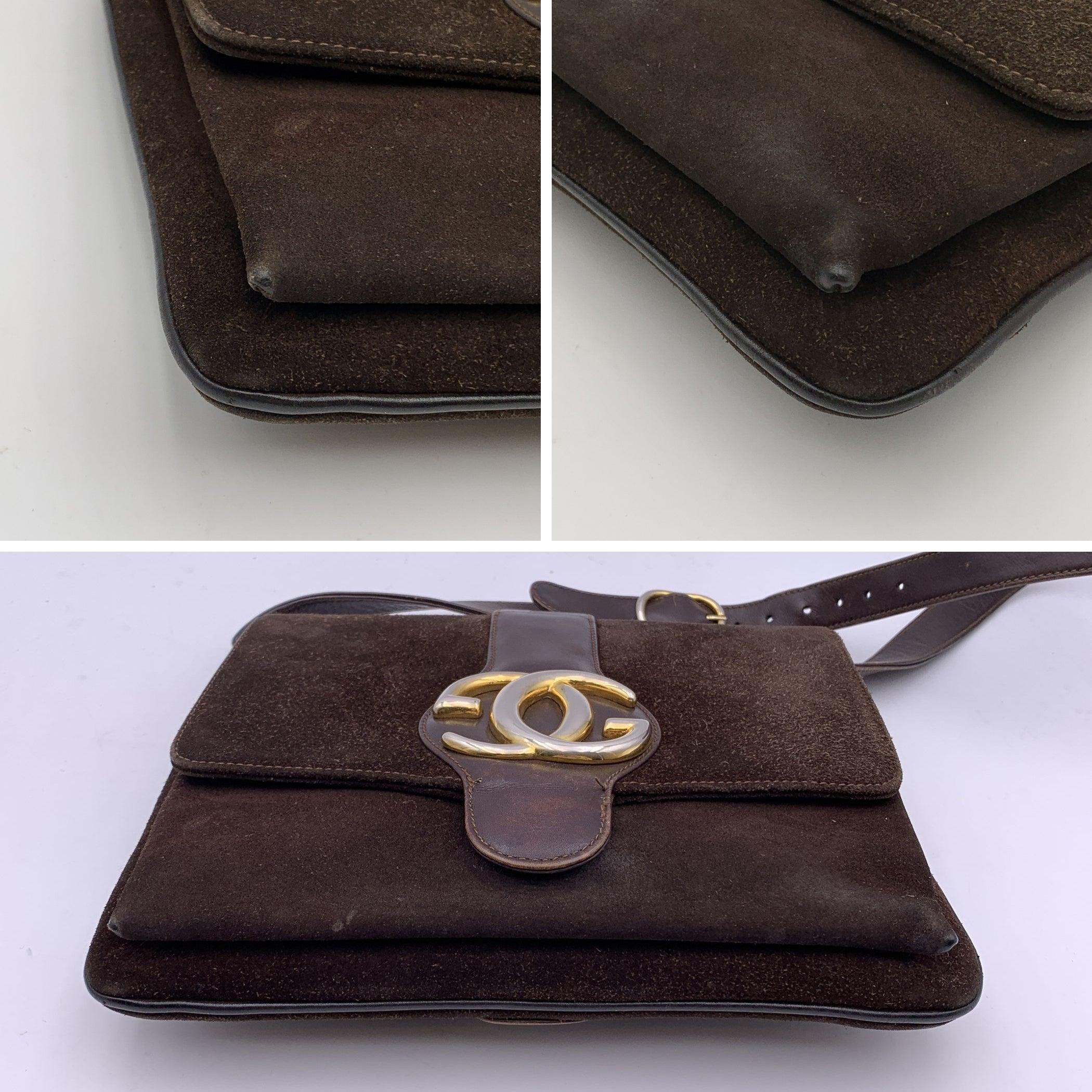 Women's Gucci Vintage Brown Suede and Leather GG Logo Shoulder Bag