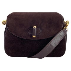 Gucci Vintage Brown Suede and Leather Turn Lock Shoulder Bag