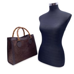 Gucci Vintage Brown Suede Bamboo Princess Diana Tote Bag