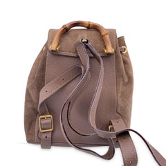 Gucci Vintage Brown Suede Bamboo Small Backpack Shoulder Bag