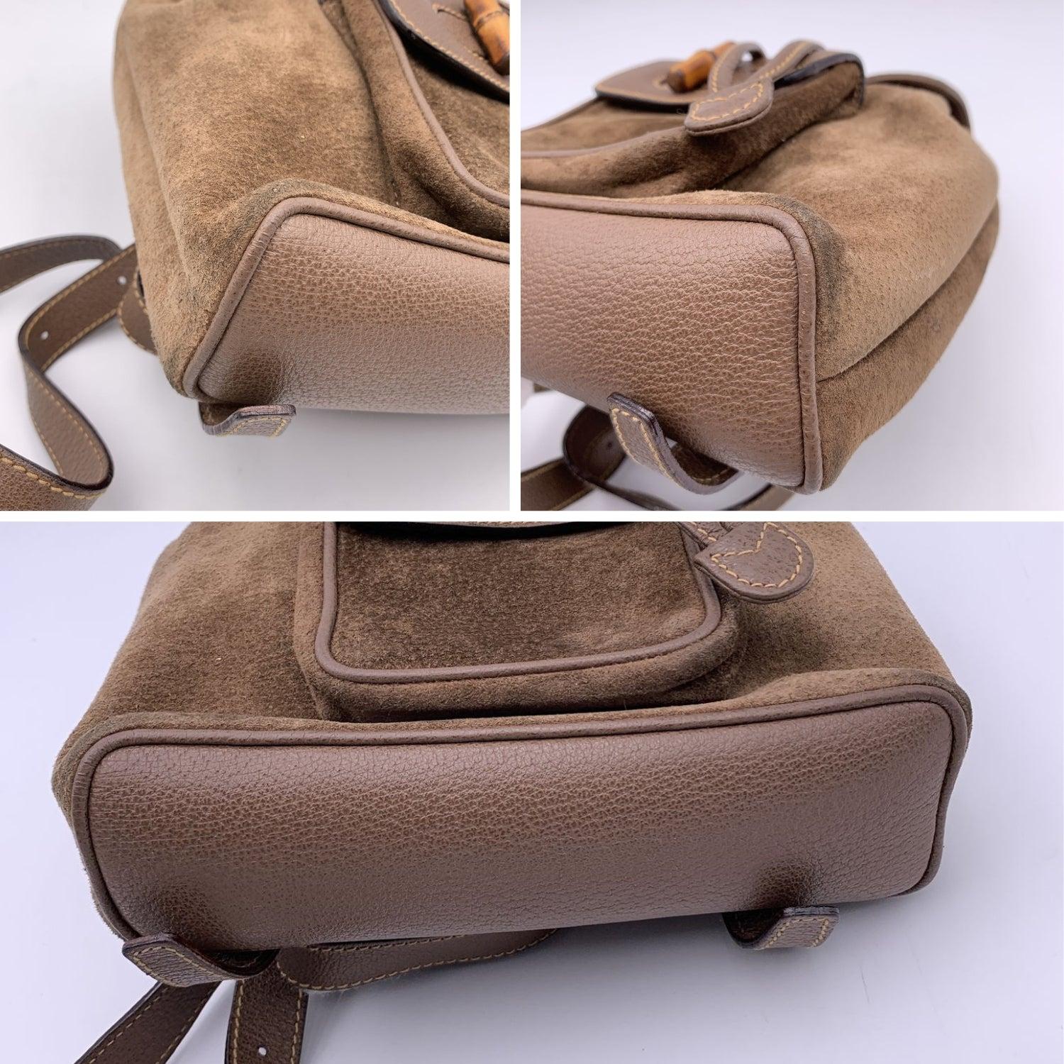 Gucci Vintage Brown Suede Bamboo Small Backpack Shoulder Bag Bon état - En vente à Rome, Rome