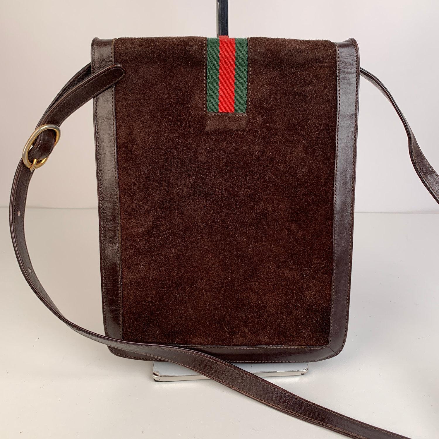 Women's Gucci Vintage Brown Suede Crossbody Bags Men Purse with Stripes
