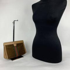 Gucci Vintage Brown Suede Flap Cosmetic Bag Clutch with Stripes