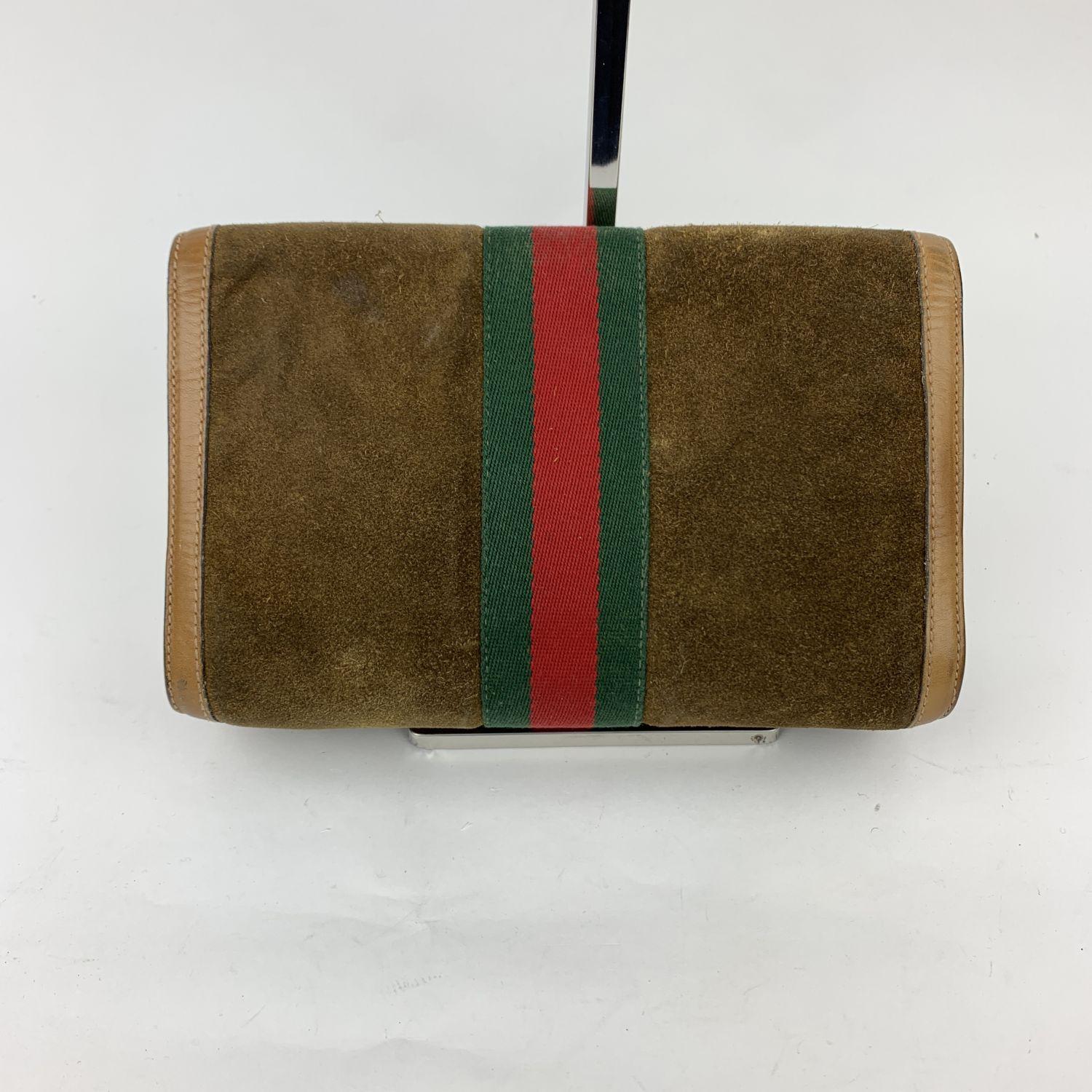 Gucci Vintage Brown Suede Flap Cosmetic Bag Clutch with Stripes In Good Condition In Rome, Rome