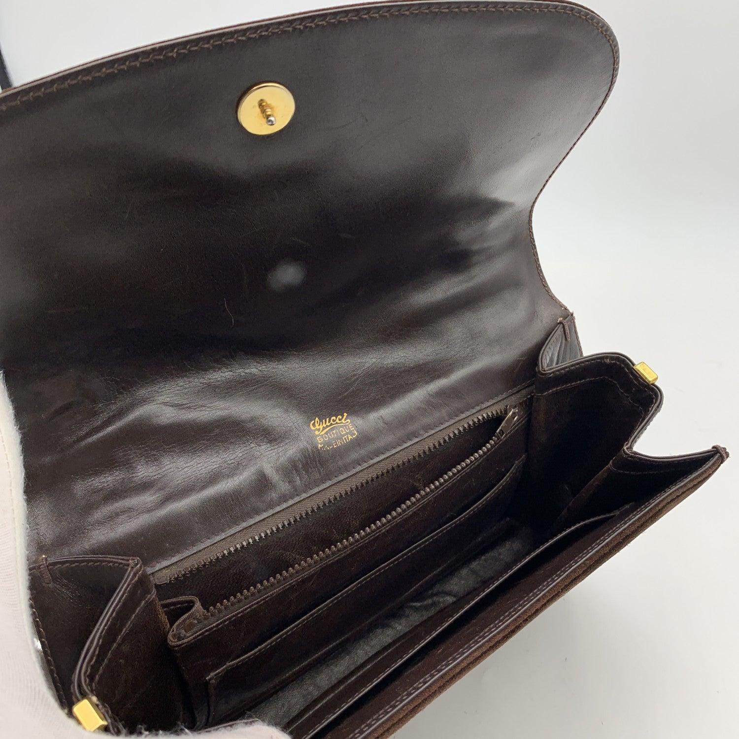 Gucci Vintage Brown Suede Flap Enamel Shoulder Bag 1