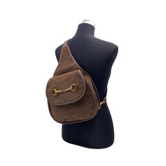 Gucci Vintage Brown Suede Leather Horsebit Backpack Sling Shoulder Bag