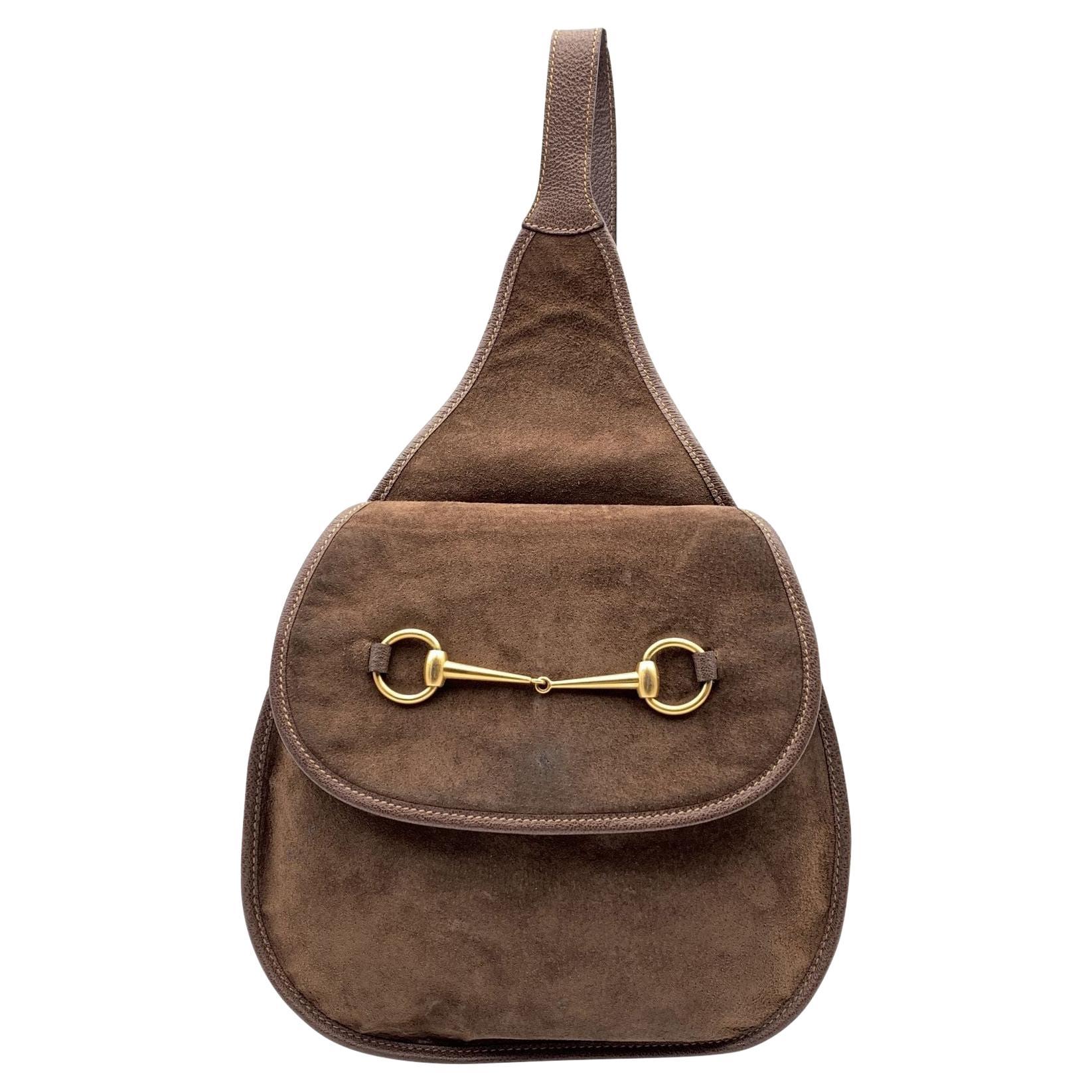 Gucci Vintage Brown Suede Leather Horsebit Backpack Sling Shoulder Bag