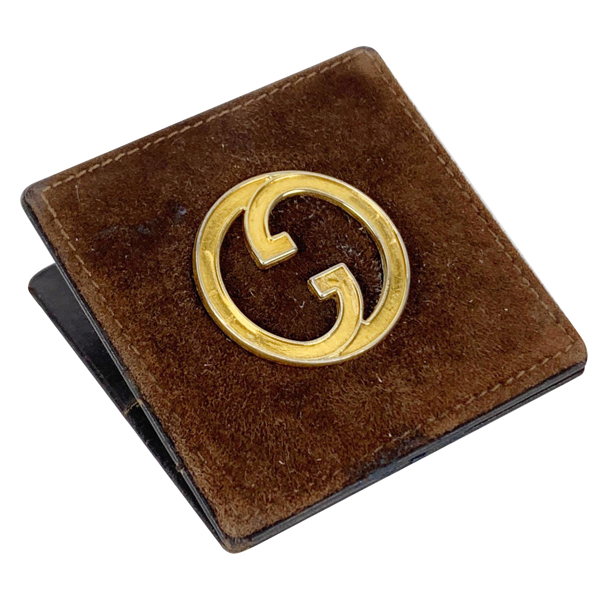 Gucci Vintage Brown Suede Leather Paper Clip with GG Logo