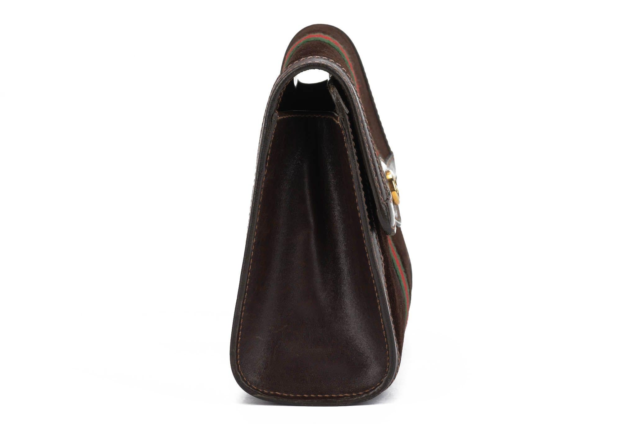 Black Gucci Vintage Brown Suede Logo Clutch For Sale