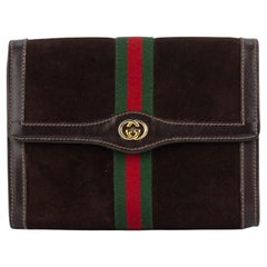 Gucci Used Brown Suede Logo Clutch
