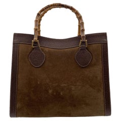 Gucci Vintage Brown Suede Princess Diana Bamboo Tote Bag