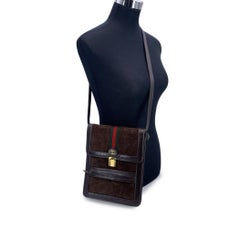 Gucci Vintage Brown Suede Shoulder Bag Men Purse with Stripes