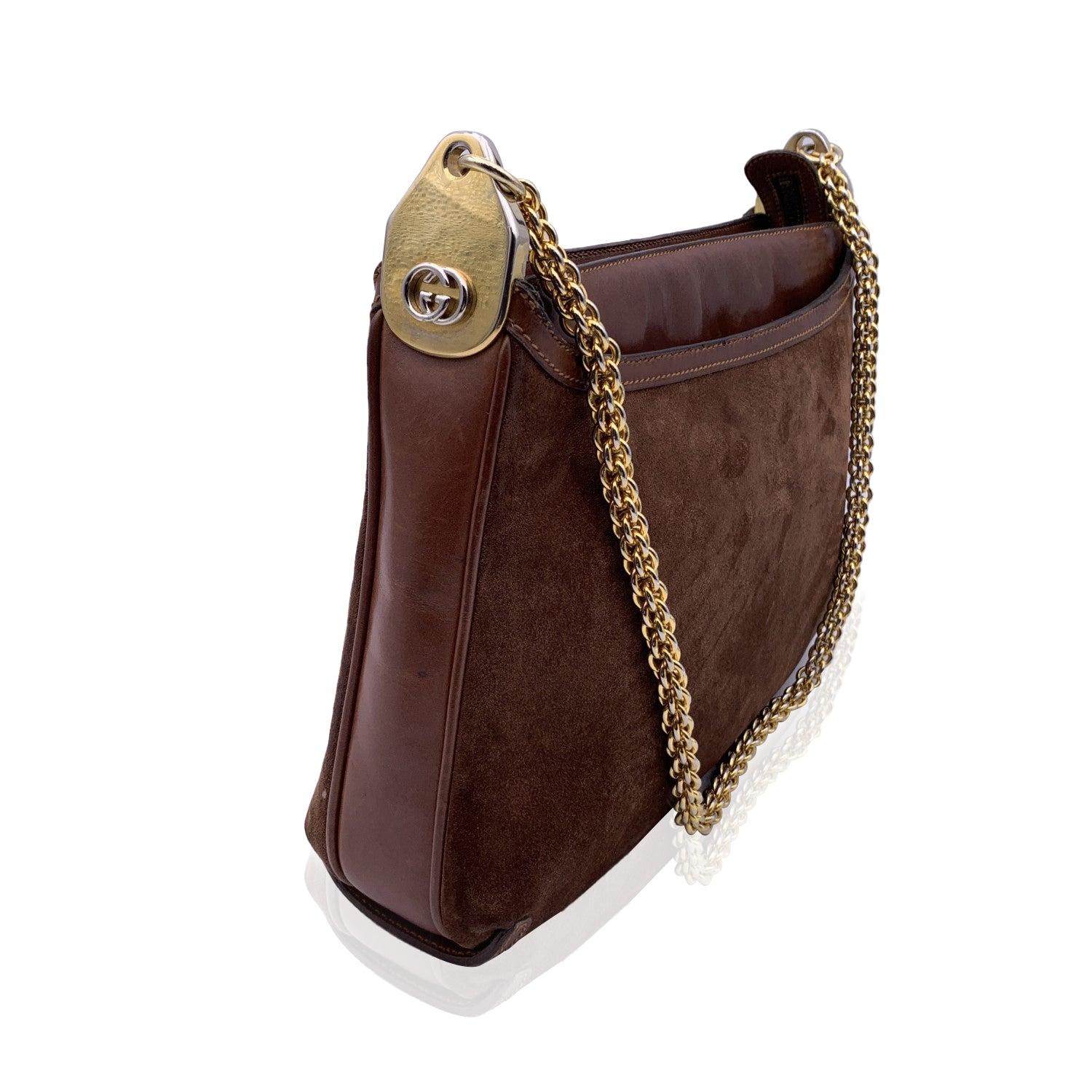 Gucci Vintage Brown Suede Shoulder Bag with Chain Strap In Good Condition In Rome, Rome