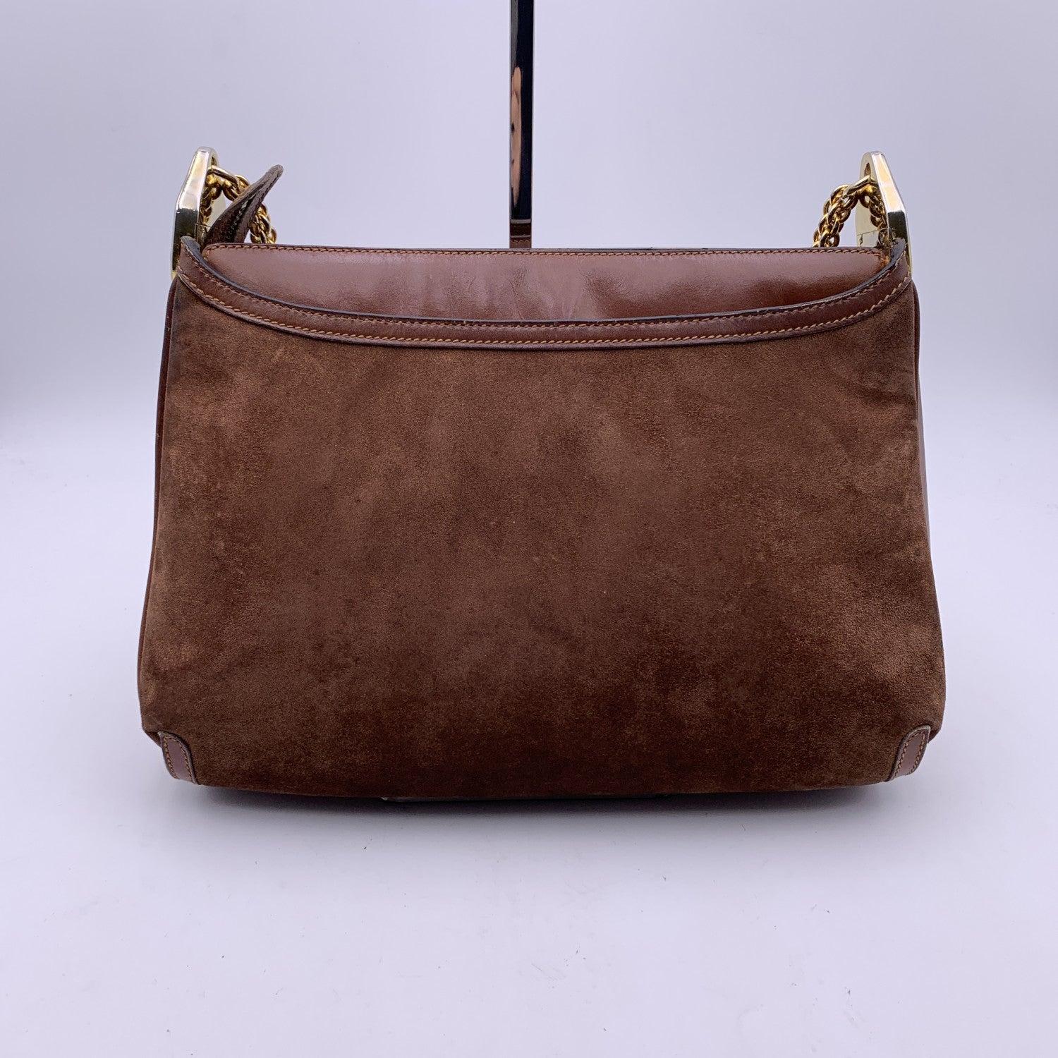 Gucci Vintage Brown Suede Shoulder Bag with Chain Strap 2