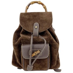 Gucci Vintage Brown Suede Small Bamboo Backpack Shoulder Bag