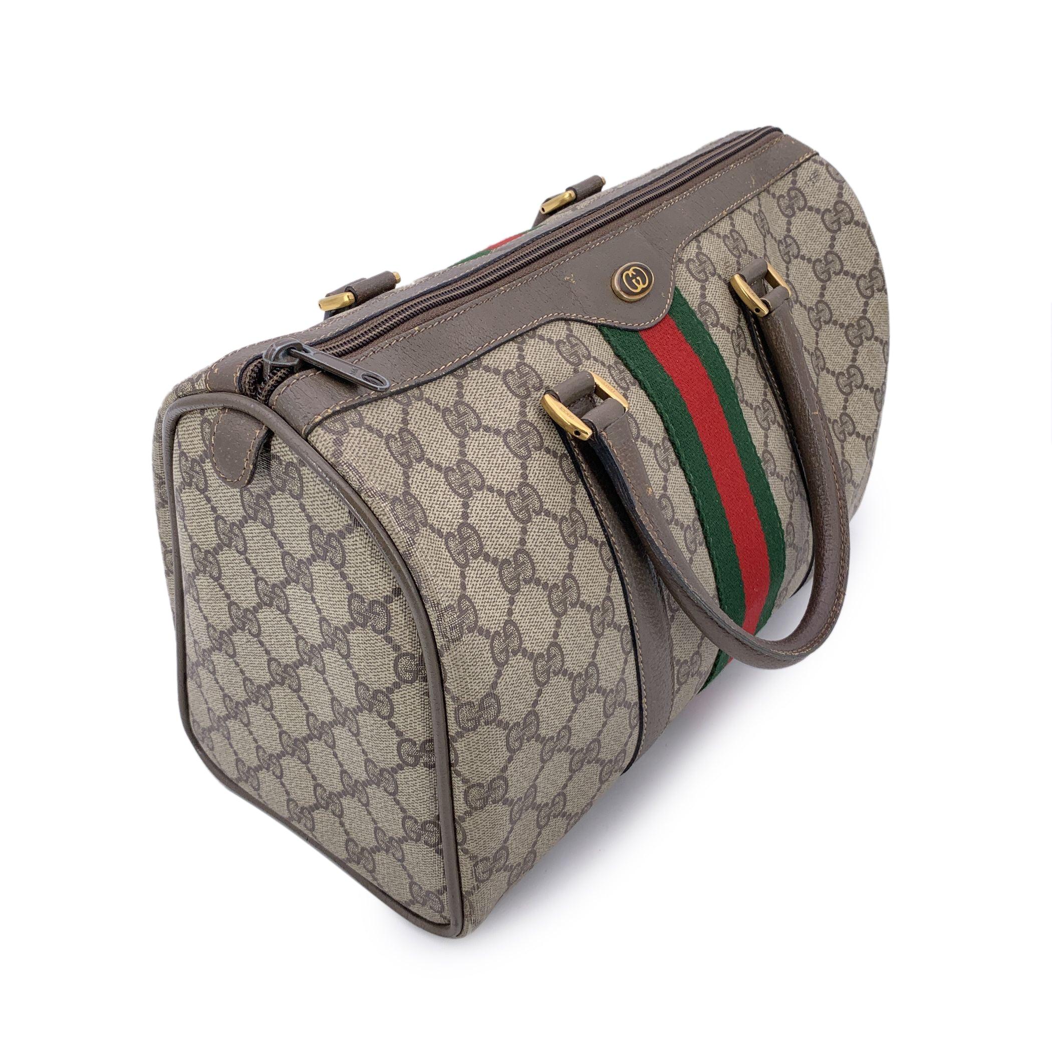 Gucci Vintage Brown Suede Web Stripes Boston Tasche Handtasche im Angebot 2