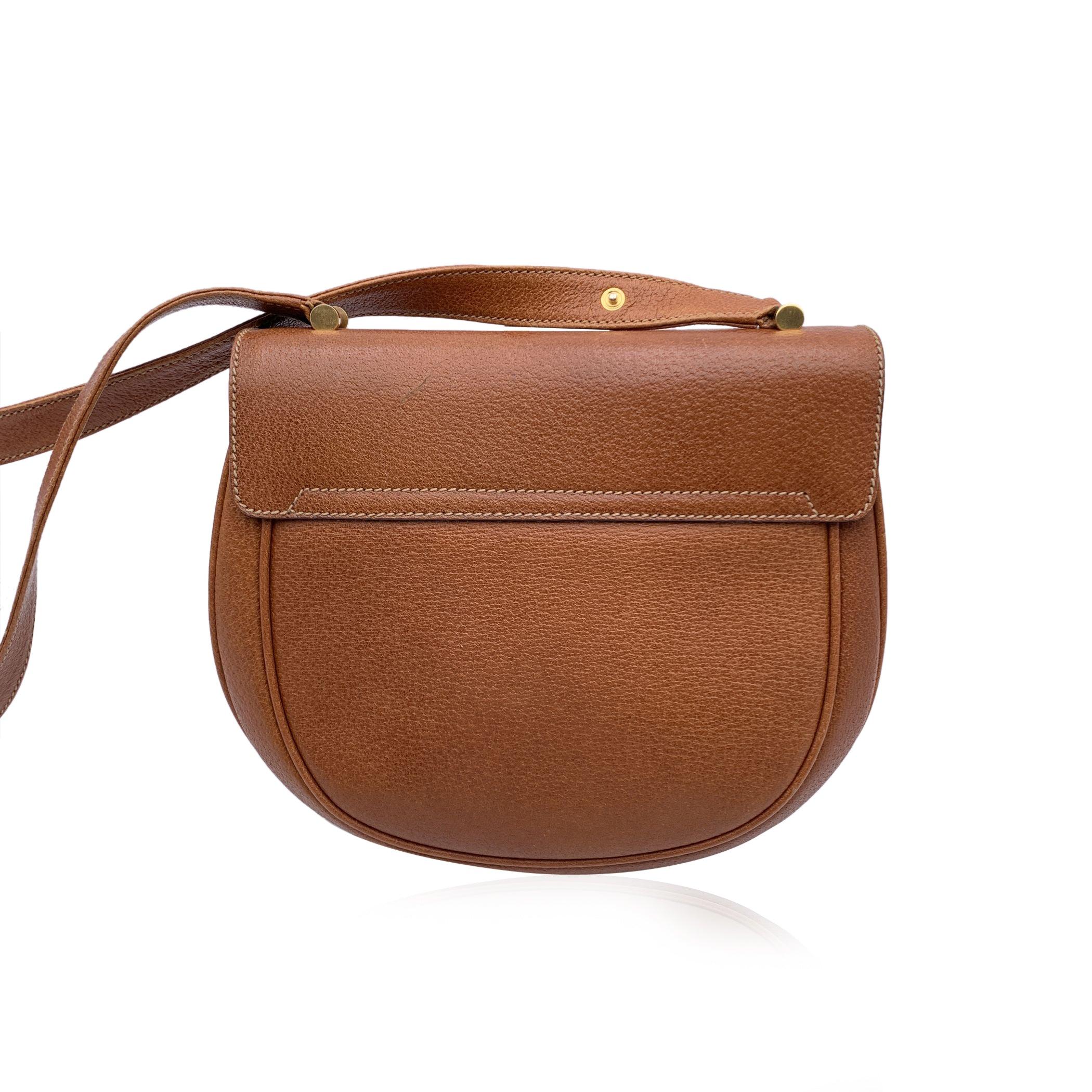 Gucci Vintage Brown Tan Leather Bamboo Flap Shoulder Bag In Good Condition In Rome, Rome