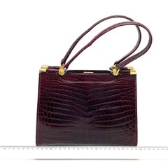 Gucci Vintage Burgundy Alligator Leather Blue Lapis Lazuli Stone Gold Hardware