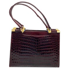 Gucci Vintage Burgundy Alligator Leather Blue Lapis Lazuli Stone Gold Hardware