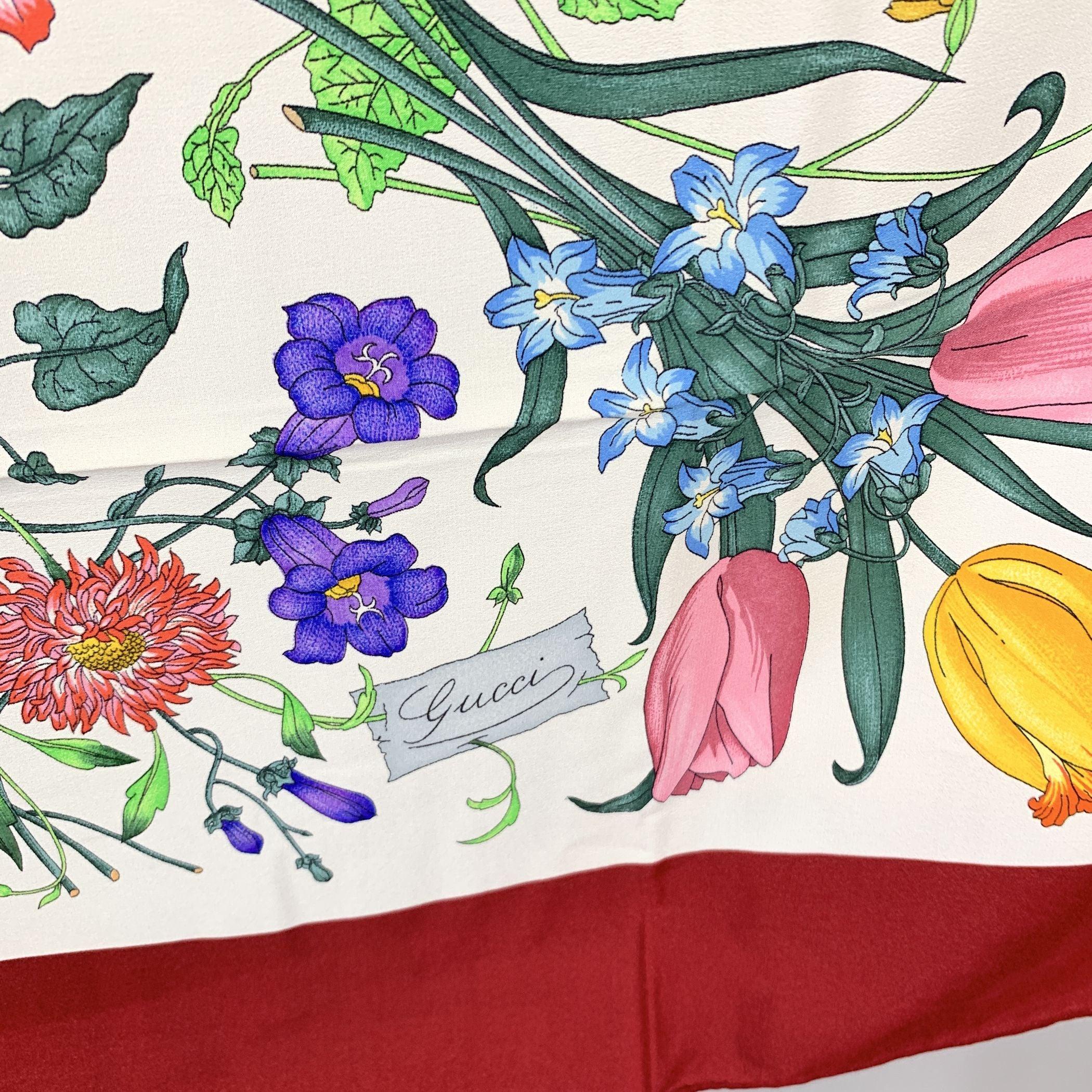 Gucci Vintage Burgundy Floral Silk Scarf Flora 1966 Accornero In Excellent Condition In Rome, Rome