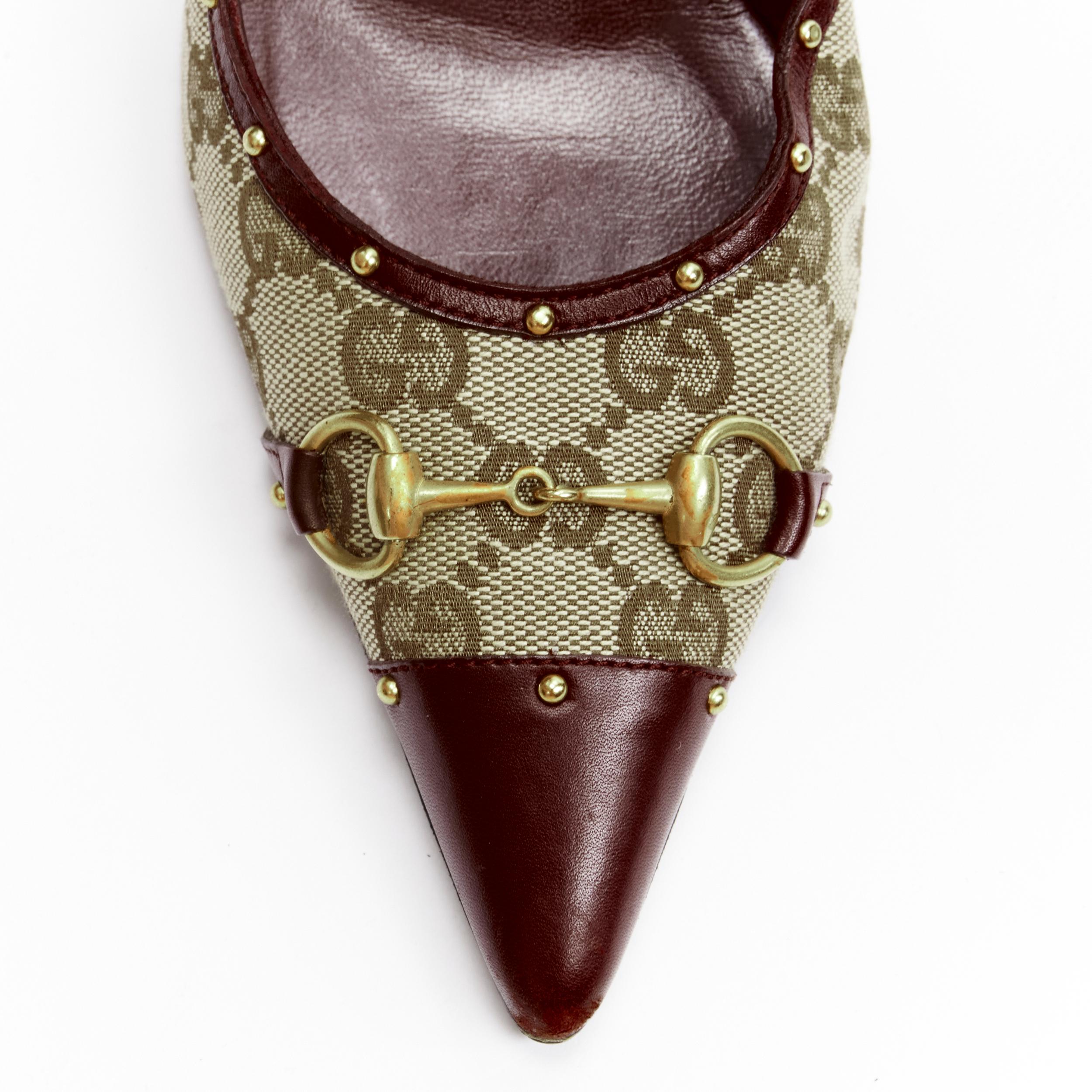 GUCCI Vintage burgundy gold Horsebit buckle GG monogram mid heel pump EU37 C 2