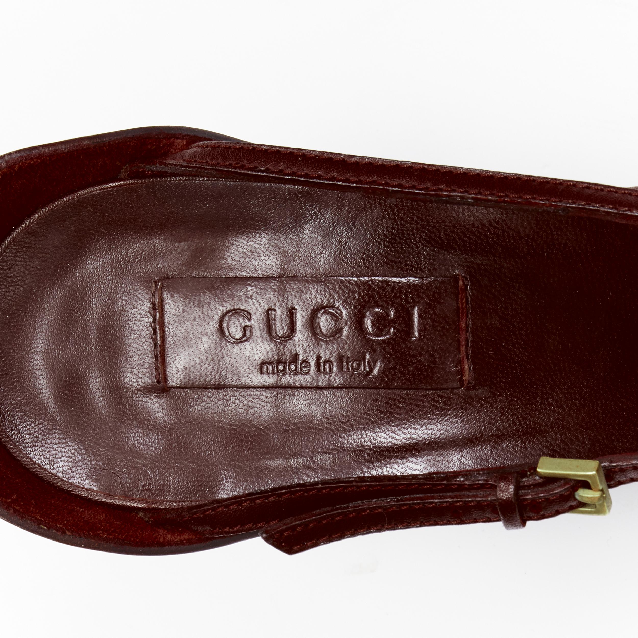 GUCCI Vintage burgundy gold Horsebit buckle GG monogram mid heel pump EU37 C 5