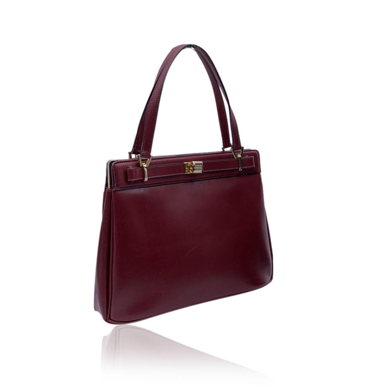 Black Gucci Vintage Burgundy Leather Handbag Satchel Top Handles Bag