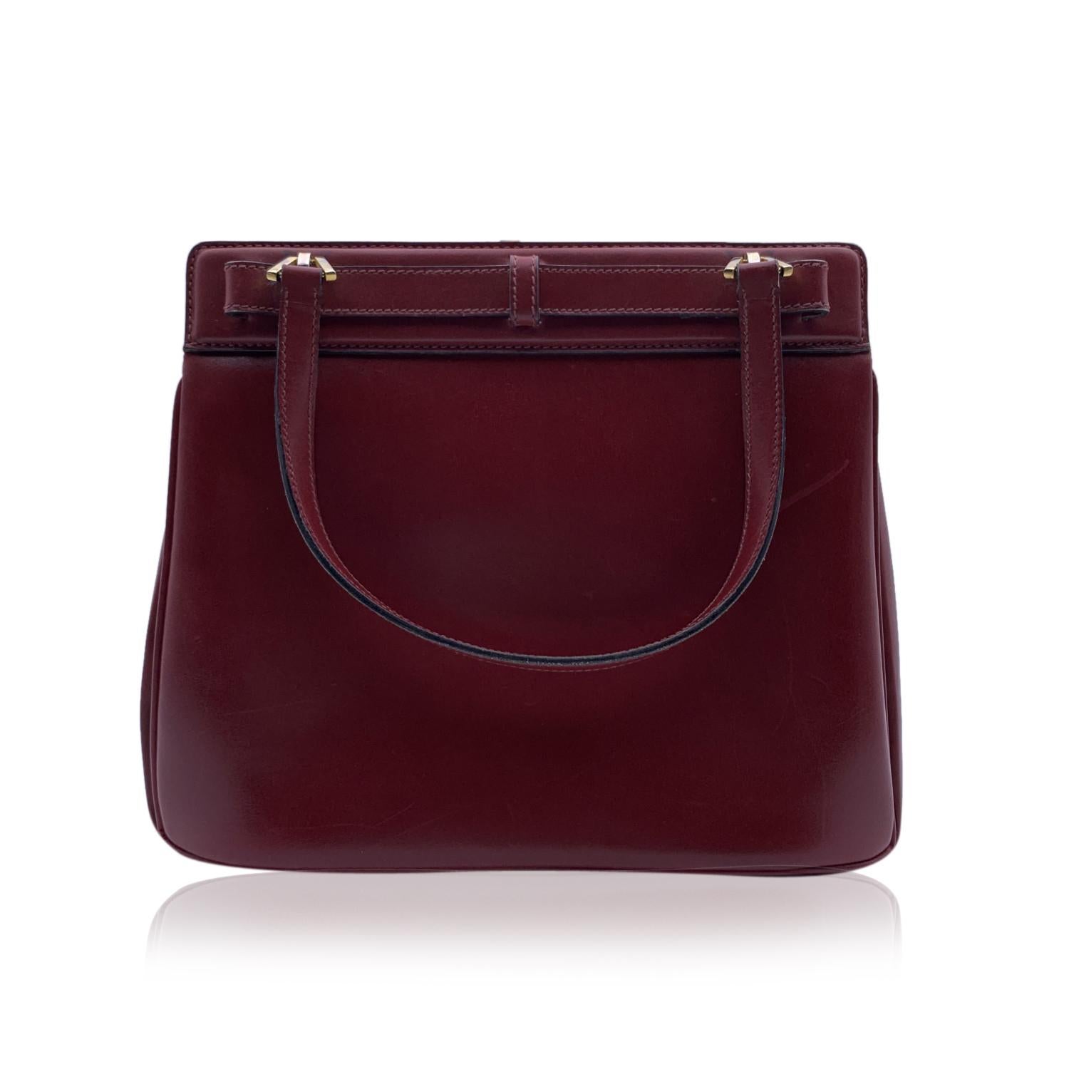 Women's Gucci Vintage Burgundy Leather Handbag Satchel Top Handles Bag
