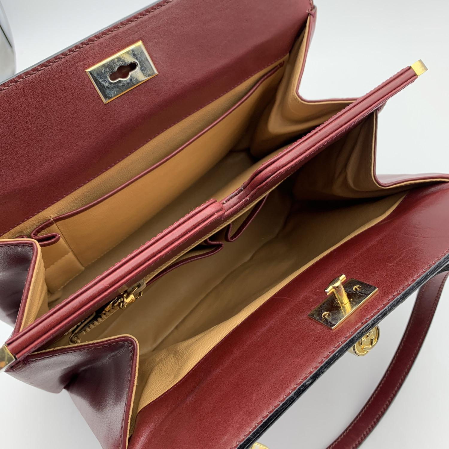 Gucci Vintage Burgundy Leather Handbag Satchel Top Handles Bag 1