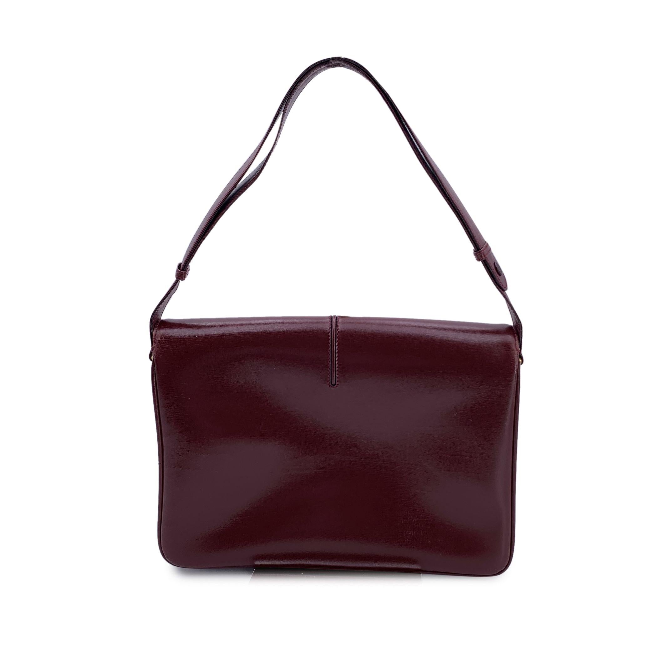 Black Gucci Vintage Burgundy Leather Horsebit Shoulder Bag