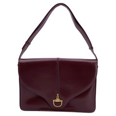 Gucci Vintage Burgundy Leather Horsebit Shoulder Bag