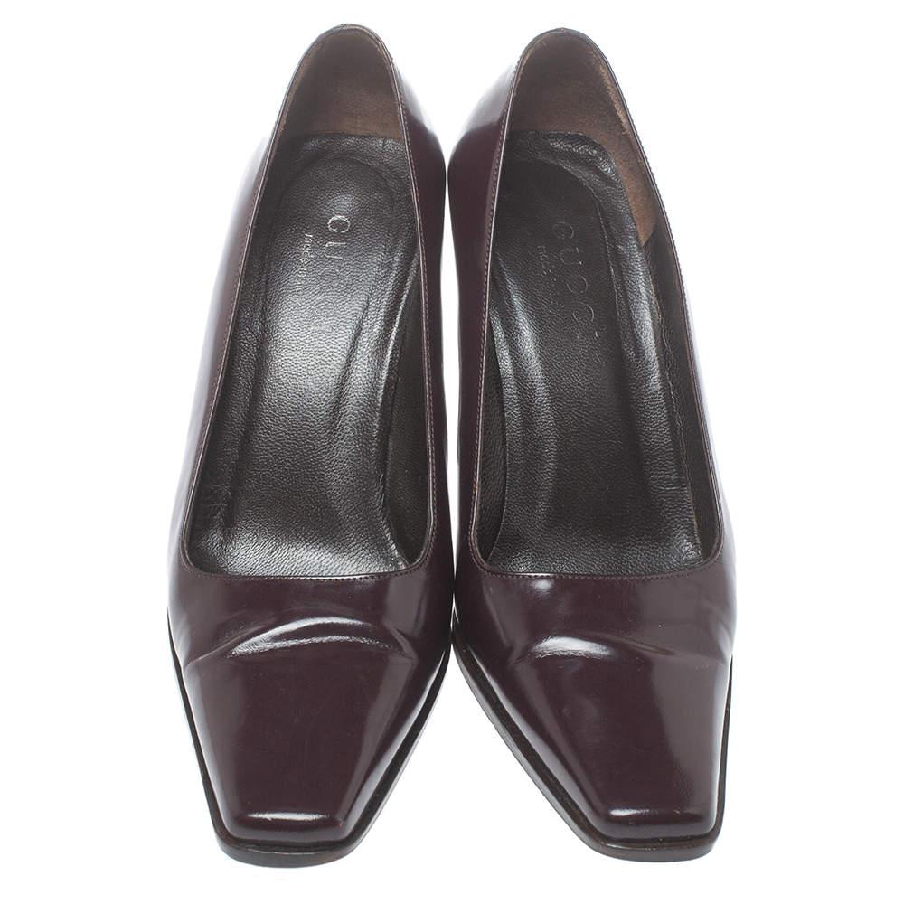 Black Gucci Vintage Burgundy Leather Slip On Pumps Size 36.5