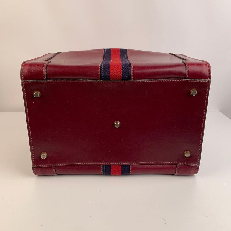 Gucci Vintage Burgundy Leather Travel Bag Train Case Beauty Handbag For